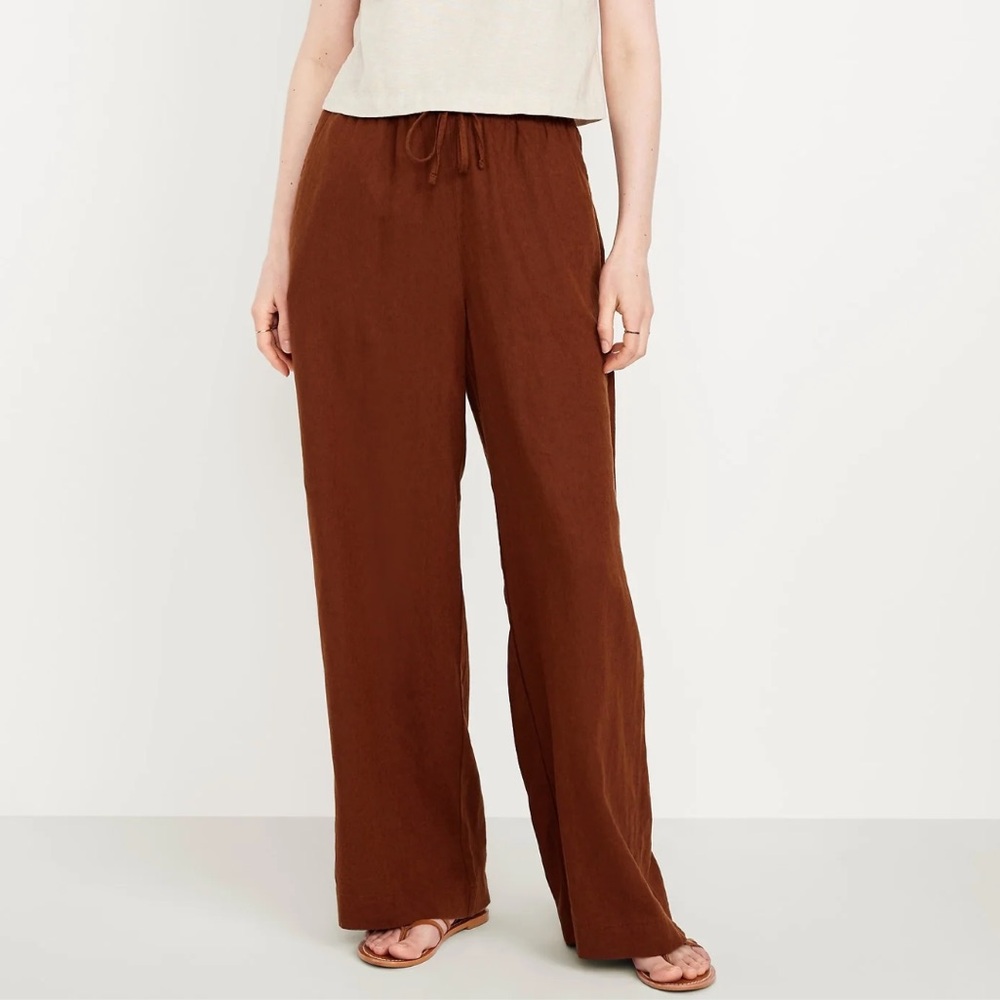 Old Navy Wide-Leg Linen Blend Drawstring Pants in Brown Burnt Orange